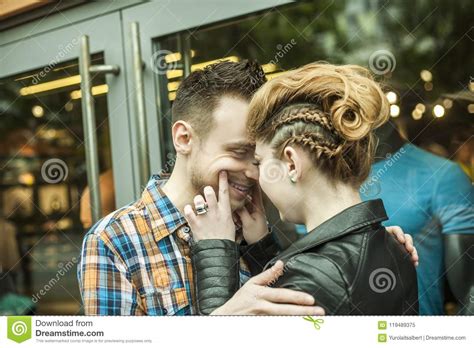 Happy Loving Couple For A Rendezvous Hugging Each Other Stock Image