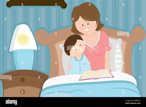 a vector illustration of a mother reading a bedtime story to her son stock vector image and art