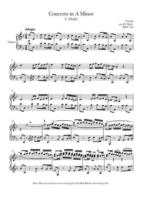 Vivaldi Concerto In A Minor 2nd Movement Adagio Sheet Music For