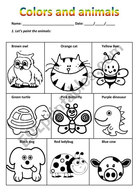 Colors And Animals Esl Worksheet By Jhouselyncf