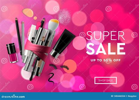 Super Sale Cosmetics Banner For Shopping Season Makeup Accessories
