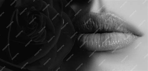 premium photo female mouth with sexy pink lips with red rose isolated closeup close up woman