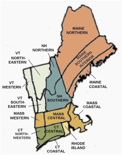 Look at the map of england, and you'll see that the. -Map of New England States Climate Divisions (Map Courtesy ...