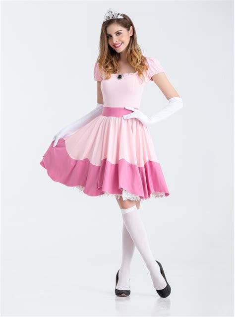 Newest Deluxe Adult Princess Peach Costume Women Super Mario Brothers