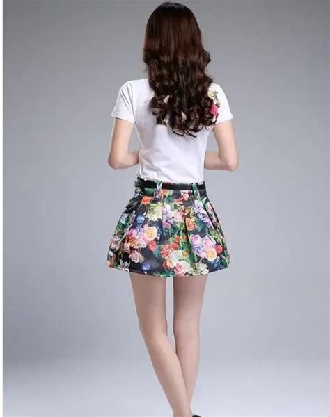 2017 Spring Womens Sex High Waist Pleated Floral Print Tutu Skirt Skorts Print A Bust Skirt