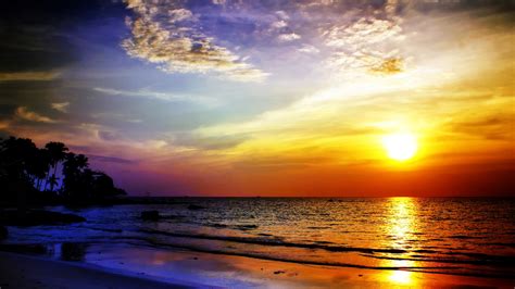 Download Wallpaper 1920x1080 Sea Sunset Landscape Full Hd 1080p Hd