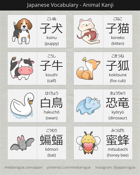 Japanese Animal Kanjiwords Japanese Language Japanese Language