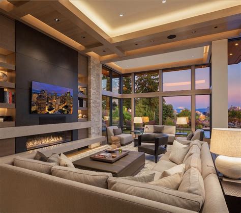 This wood panel feature wall by los angeles design firm amber interiors adds a little rustic flair to a contemporary bedroom. Built In Tv Fireplace | Home, Contemporary family rooms ...