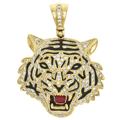 Jfl Diamonds And Timepieces 10k Yellow Gold 3d Tiger Face Round Diamond