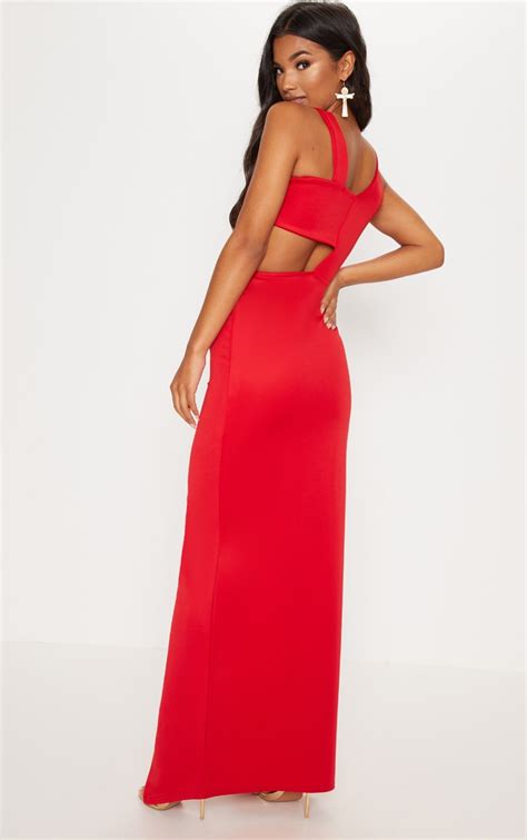 Red Cut Out Extreme Split Maxi Dress Prettylittlething