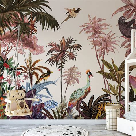 Custom Mural Wallpaper Safari Tropical Jungle Animals Bvm Home