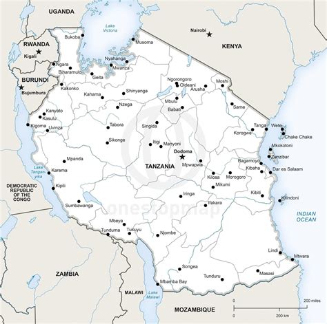 Vector Map Of Tanzania Political One Stop Map Map Vector Map