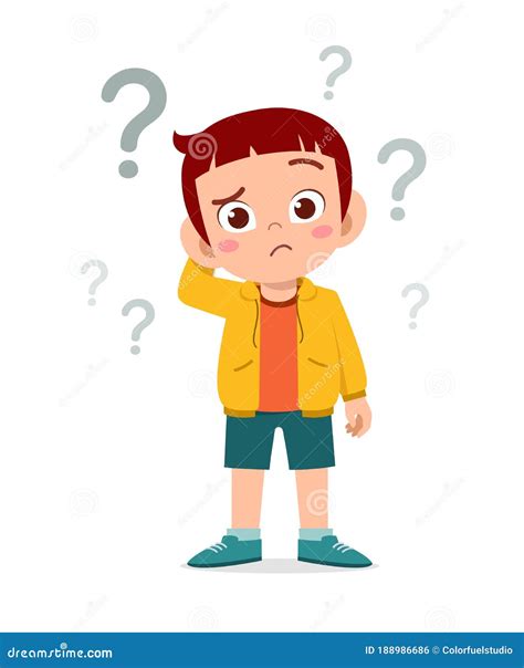 Cute Little Kid Boy Think With Question Mark Stock Vector