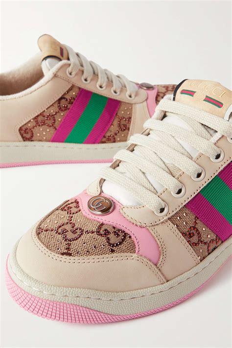 Gucci Screener Embellished Canvas And Leather Sneakers Net A Porter