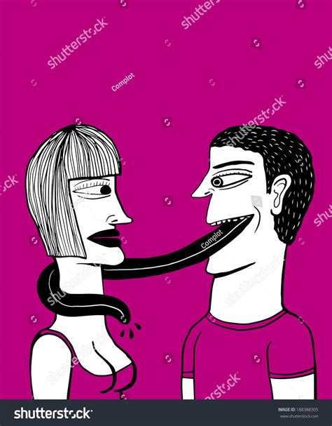 Man Touch Woman His Long Tongue Stock Vector Royalty Free 188388305 Shutterstock