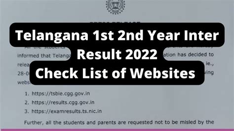 Telangana 1st 2nd Year Inter Result 2022 Declared Get List Of Websites