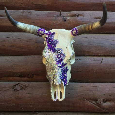 Purple Sequin Cow Skull Cow Skull Art Cow Skull Decor Deer Skull Art