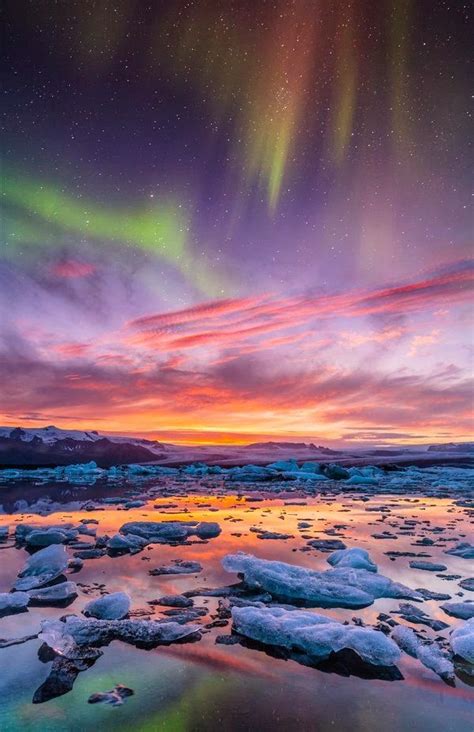 Aurora Over Jokulsarlon Iceland Beautiful Landscapes Nature Scenery