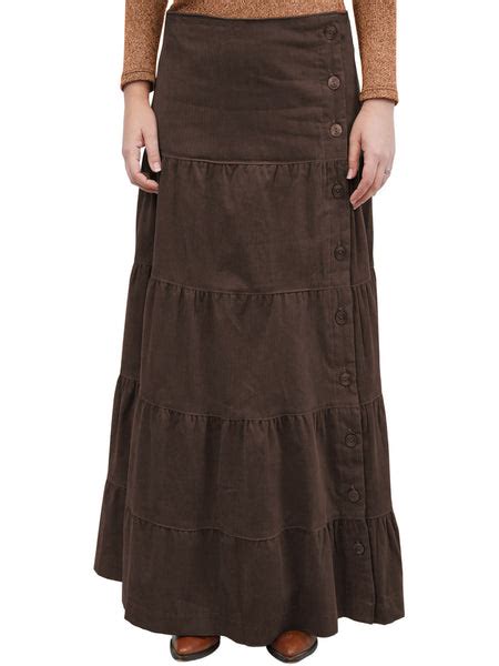 Womens Button Front Long Ankle Length Tiered Corduroy Maxi Skirt
