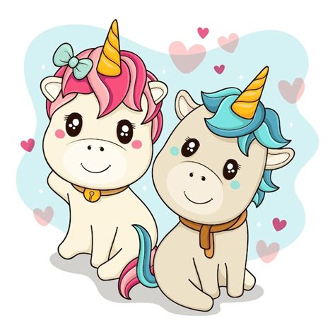Free Vector Cute Unicorns Couple Illustrated