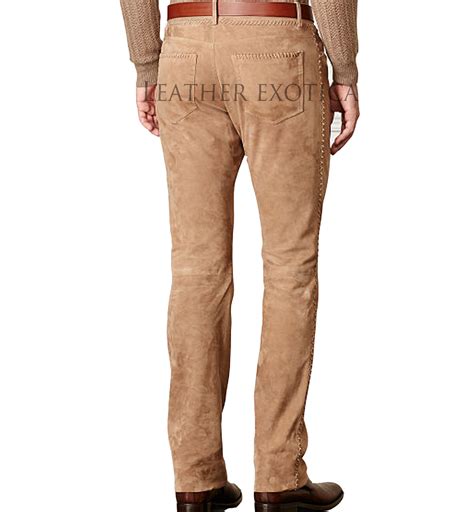 Men Straight Fit Suede Pant