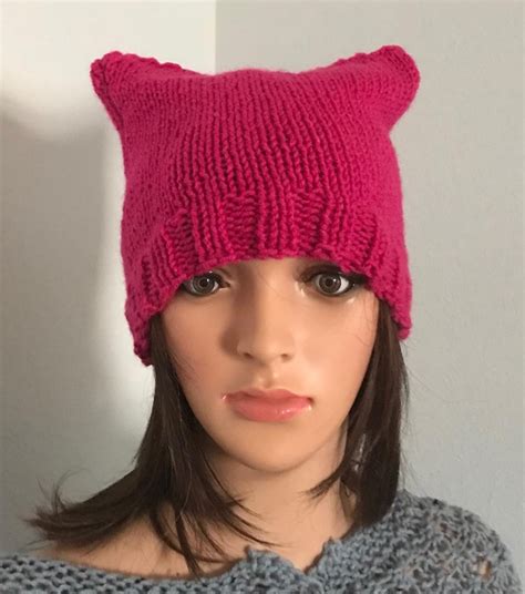 pussy hat hand knit adult hat colors hot pink pale pink etsy