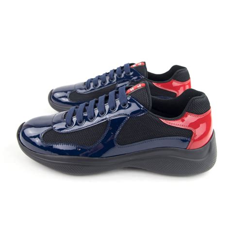 Prada Americas Cup Patent Leather And Nylon Sneakers Royal Blue Onu