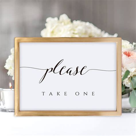 Please Take One Sign Printable Wedding Favors Sign For Table