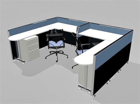 2 Person Office Cubicles Workstations 3d Model 3ds Max Files Free