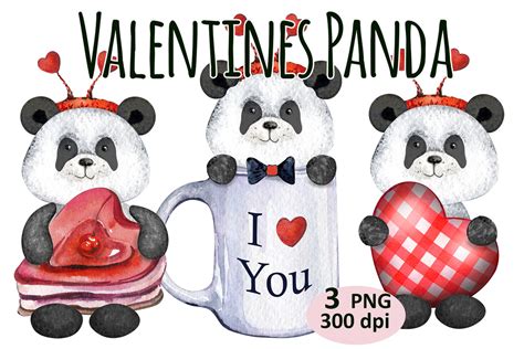 Valentine Panda Bear Clipart Png Set Graphic By Watercolorwine