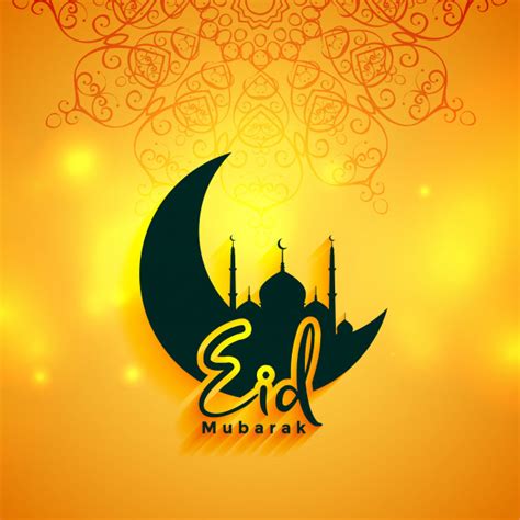 All the loving wishes for you today to bring much happiness your way. Eid mubarak wishes yellow shiny card | Free Vector