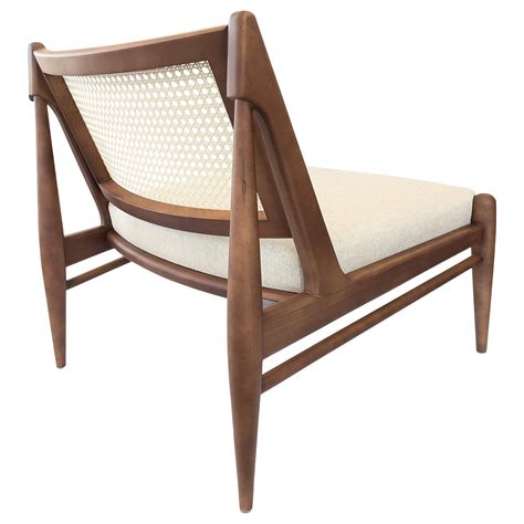 Donna Cane Back Armchair In Walnut With An Ivory Fabric Seat