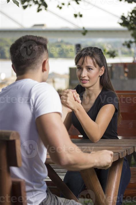 Brother And Sister Young In 20s Arm Wrestling 1026765 Stock Photo At