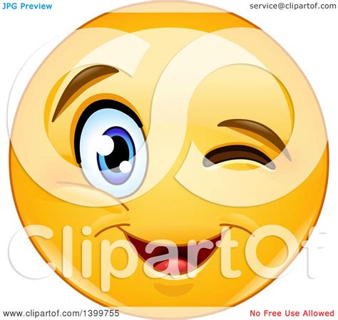 Clipart Of A Cartoon Yellow Emoji Smiley Emoticon Face Winking