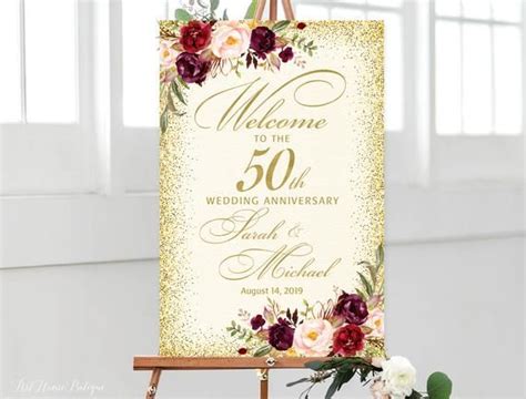 50th Anniversary Welcome Sign 50th Anniversary Decoration Gold