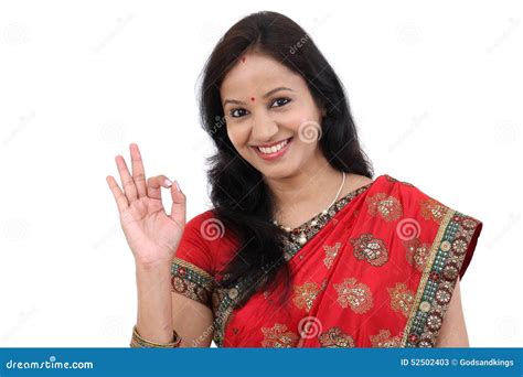 Happy Traditional Indian Woman Making Ok Gesture Stock Image Image 52502403