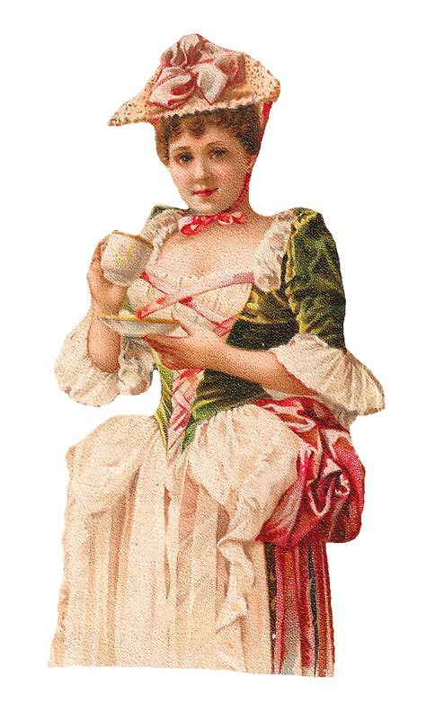 Antique Images Vintage Fashion Clip Art Of Beautiful Woman Holding Tea Cup