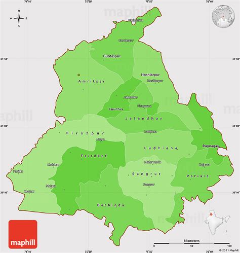 Political Shades Simple Map Of Punjab Cropped Outside