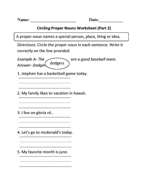 Construction paper (enough for class). Circling Proper Nouns Worksheet Part 2 | Proper nouns ...