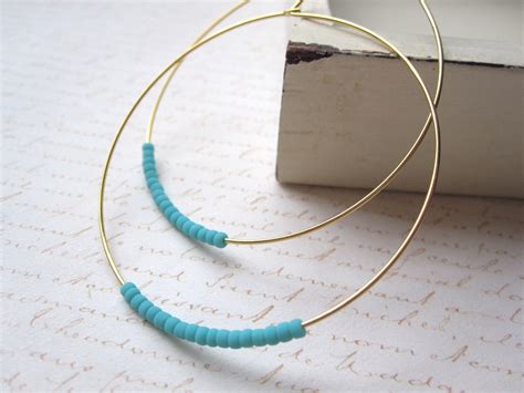 Matte Turquoise Seed Bead Hoop Earrings Large Gold Plated Etsy
