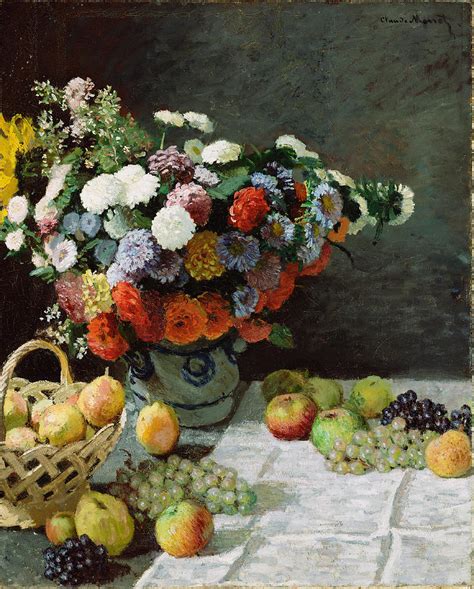 It is one of many works by the artist of his garden at giverny over the last thirty years of his life. Still Life With Flowers And Fruit Painting by Claude Monet