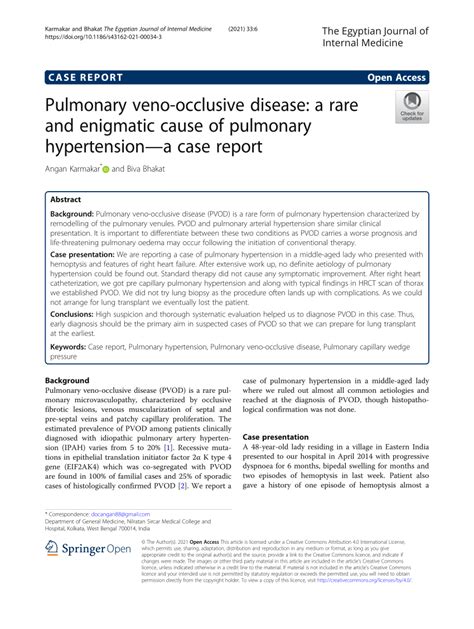 Pdf Pulmonary Veno Occlusive Disease A Rare And Enigmatic Cause Of