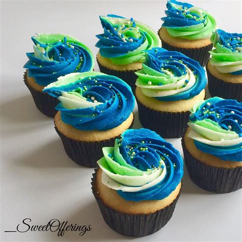Vanilla Cupcakes Blue And Green Cupcakes Sprinkles Birthday Party