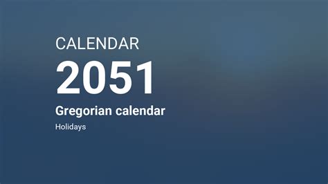 Year 2051 Calendar Gregorian Calendar