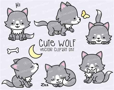 Wolf Clipart Vector Clipart Vector Art Cute Wolf Drawings Kawaii Drawings Easy Drawings