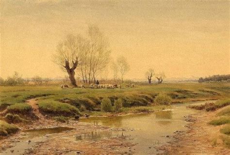 Paul Weber 1823 1916shepherd With Flock By The Stream Landscape