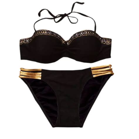 2016 Push Up Bikini Women Bling Gold String Swimsuit Sexy Bathing Suit