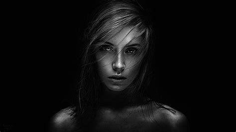 Hd Wallpaper Monochrome Women Portrait Face Model Black