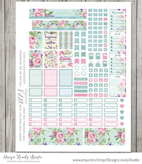 Floral Monthly Stickers Printable Monthly Planner Stickers Etsy