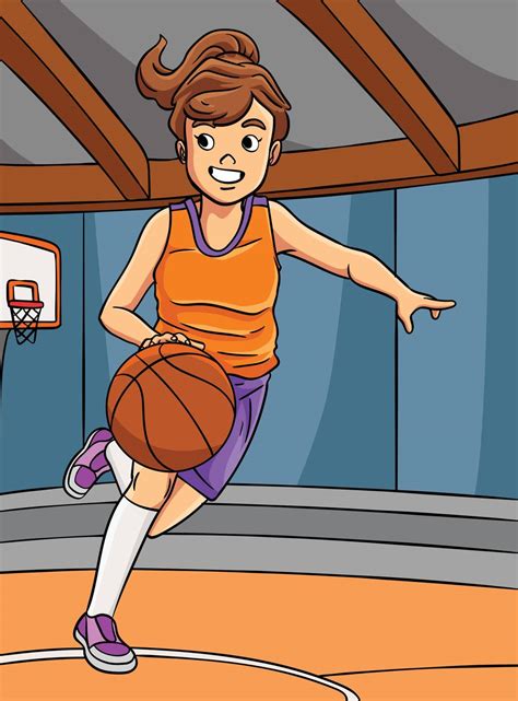 Basketball Girl Dribbling Colored Cartoon Stock Image Vectorgrove